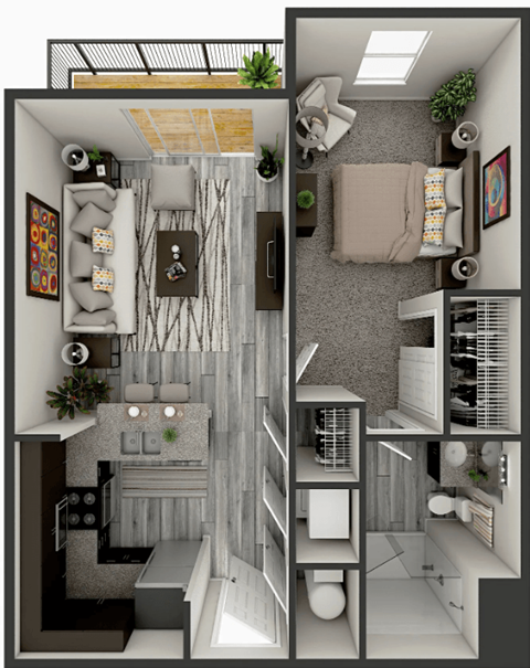 Floor plan for 1 bed, 1 bath, 862 sqft